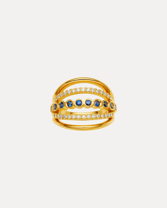 18CT YELLOW GOLD SAPPHIRE & DIAMOND HUNKY DORY RING