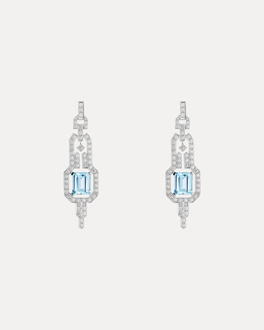 18CT AQUAMARINE AND DIAMOND EMPIRE EARRINGS