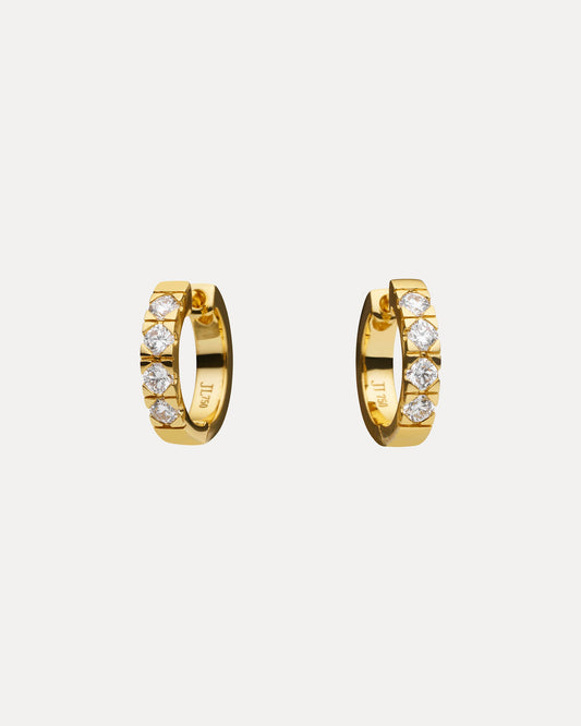 18CT YELLOW GOLD 8 DIAMONDS HUGGIE EARRINGS