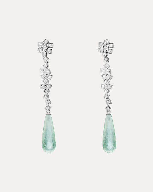 18CT DIAMOND & GREEN AMETHYST TRULLI DETACHABLE EARRINGS