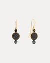 18CT YELLOW GOLD BLACK DIAMOND & PEACOCK PEARL COPPOLA EARRINGS