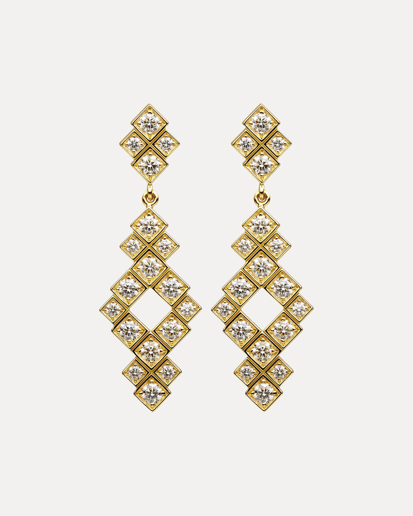 18CT YELLOW GOLD DIAMOND SEVIGNY DROP EARRINGS