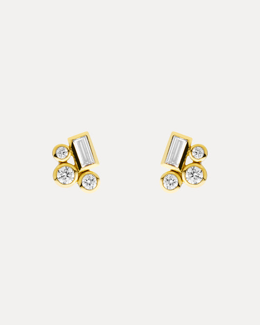 18CT BAGUETTE & ROUND BRILLIANT CUT DIAMOND ODELAY STUD EARRINGS