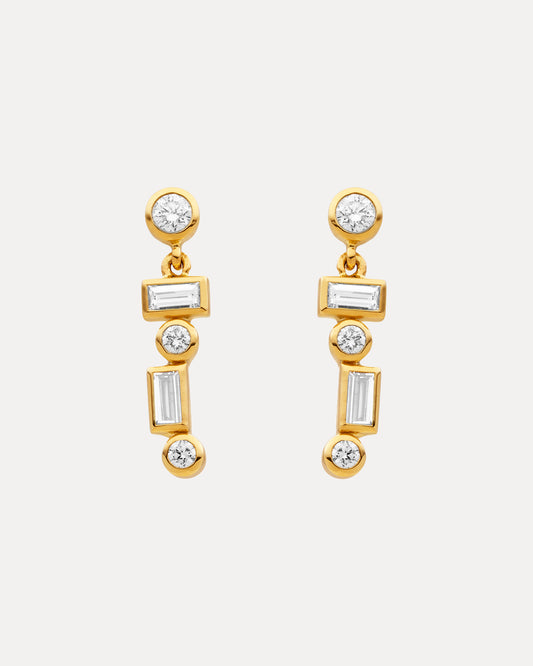 18CT BAGUETTE & ROUND BRILLIANT CUT DIAMOND ODELAY DROP EARRINGS