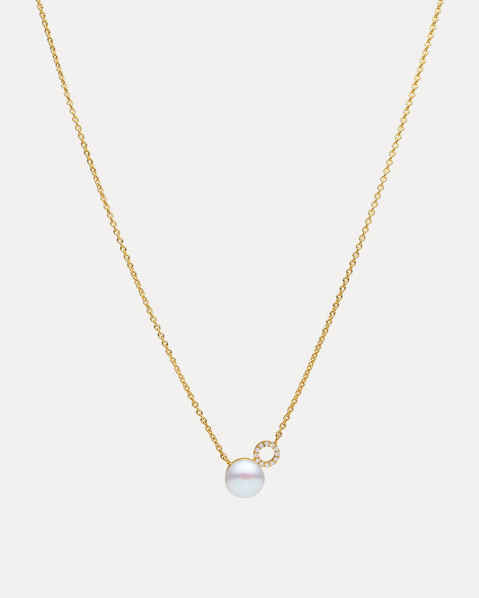 18CT YELLOW GOLD PEARL & DIAMOND CIRCLE PALTROW PENDANT