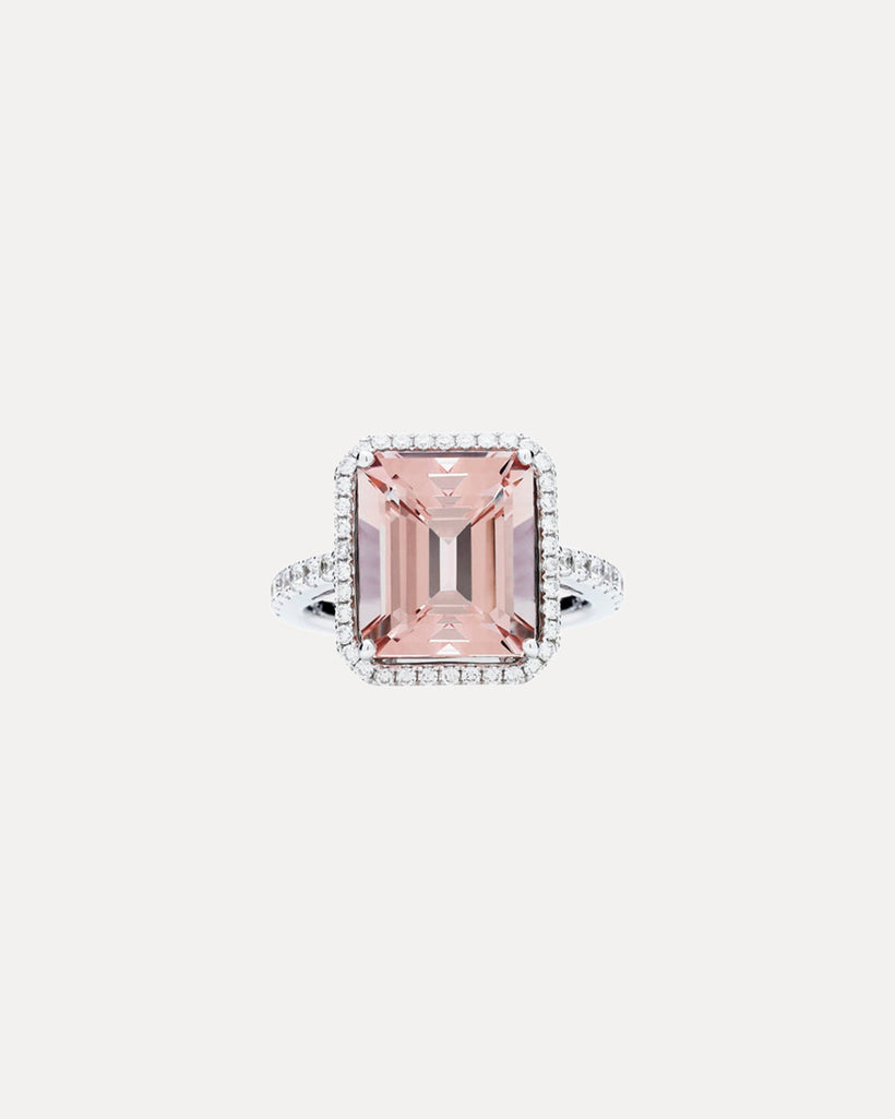 18CT PINK MORGANITE & DIAMOND ROCHESTER RING