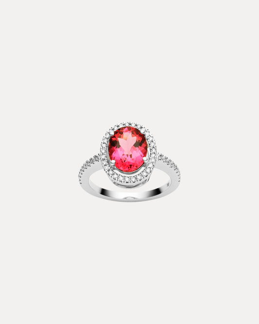 BESPOKE 18CT PINK TOURMALINE & DIAMOND PICCADILLY RING