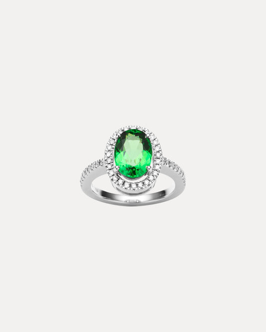 BESPOKE 18CT GREEN TOURMALINE & DIAMOND PICCADILLY RING