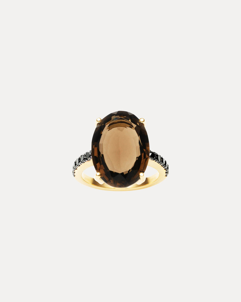 18CT SMOKY QUARTZ & BLACK DIAMOND BIANCA RING