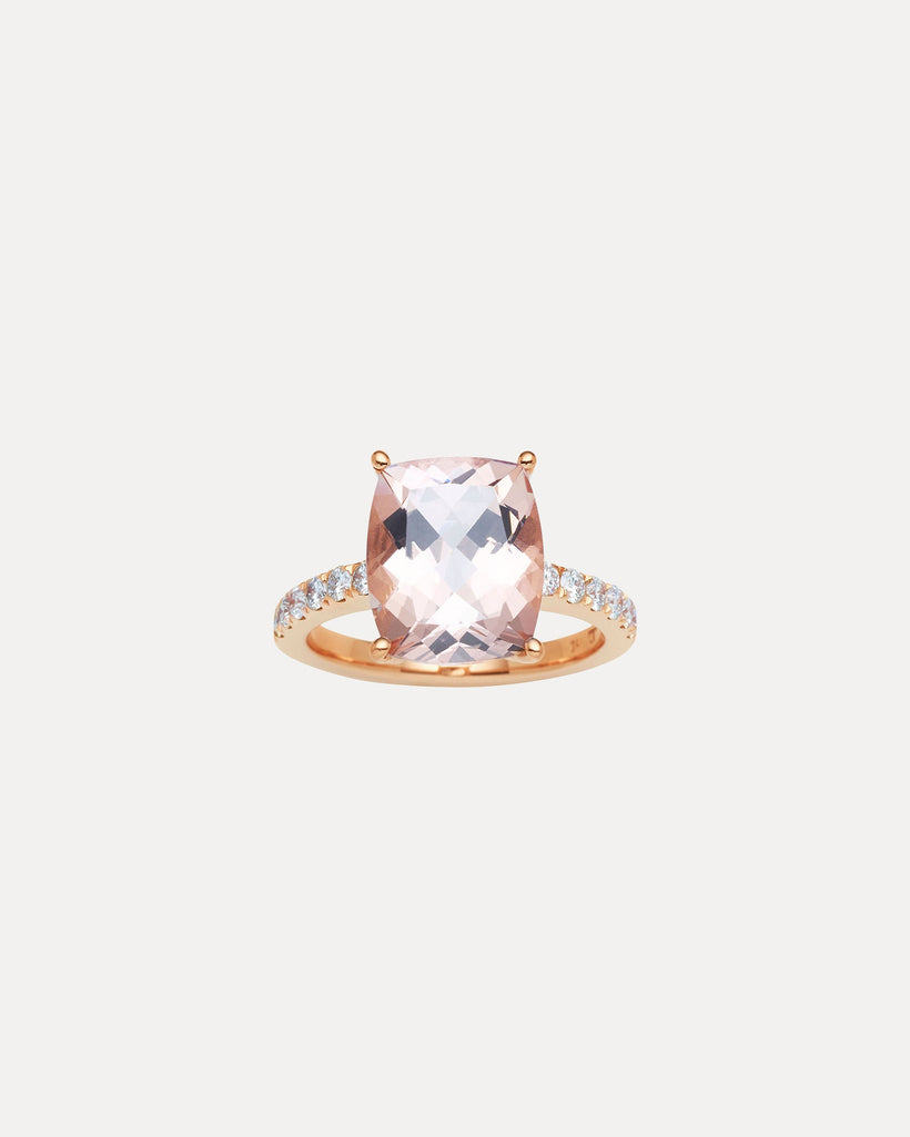 18CT ROSE GOLD PINK MORGANITE & DIAMOND LA DIVINA RING