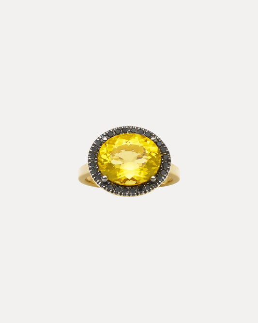 18CT HONEY QUARTZ & BLACK DIAMOND KAARINA RING