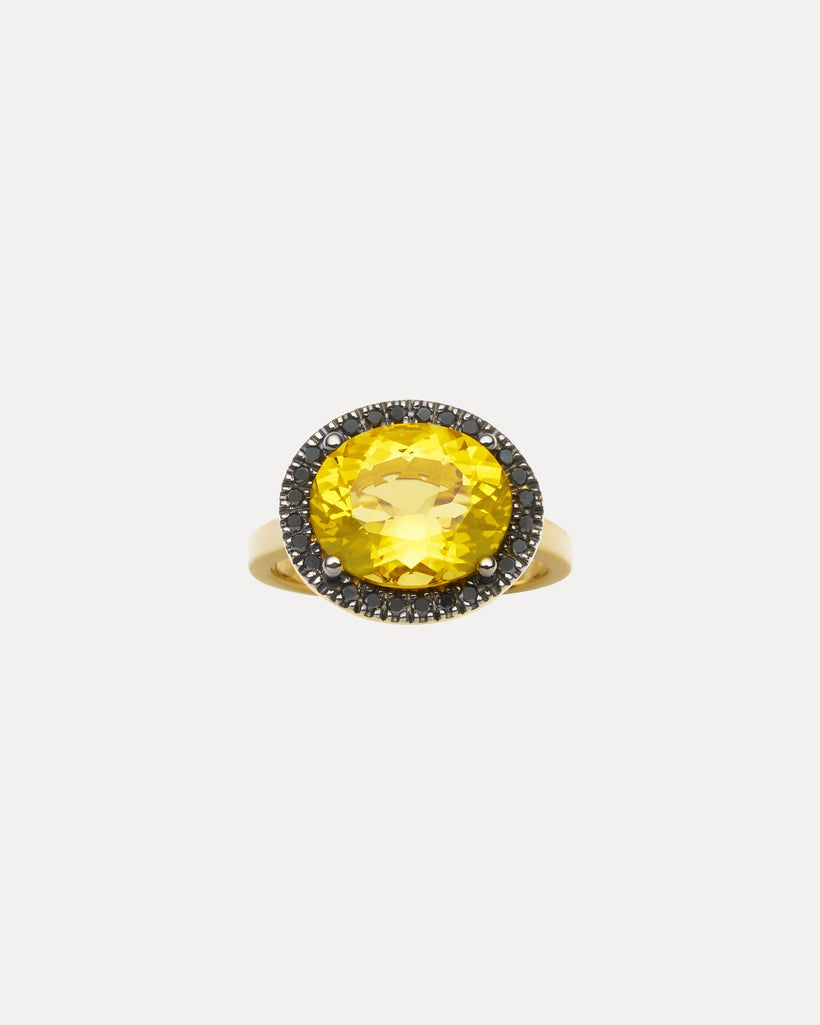 18CT HONEY QUARTZ & BLACK DIAMOND KAARINA RING