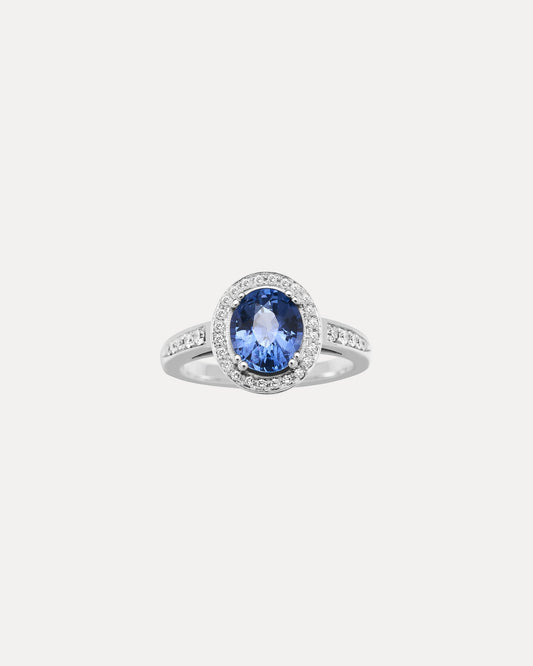 18CT CEYLON SAPPHIRE & DIAMOND CHELSEA RING