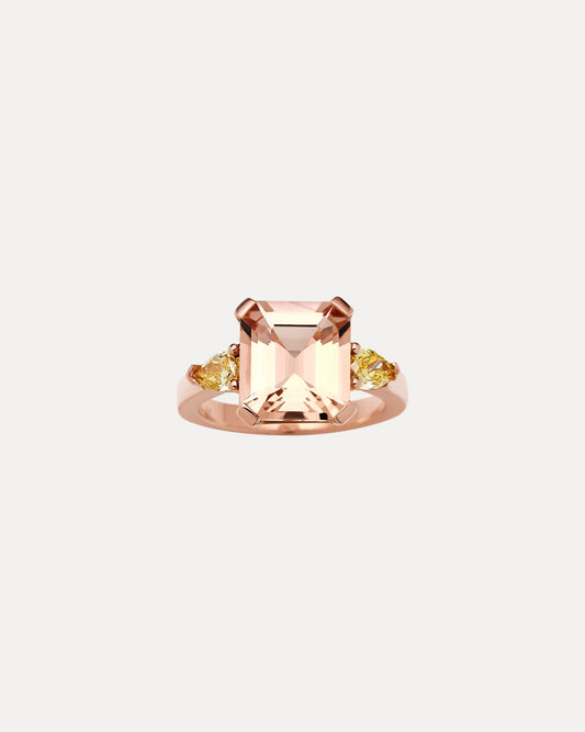 BESPOKE 18CT ROSE GOLD PINK MORGANITE & YELLOW DIAMOND RING