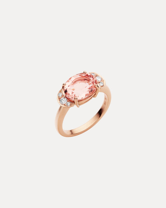 18CT ROSE GOLD PINK MORGANITE & DIAMOND BEVERLY RING