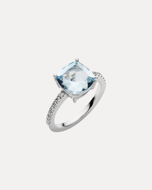 18CT AQUAMARINE & DIAMOND KAARINA RING