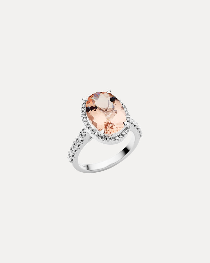 BESPOKE 18CT WHITE GOLD PINK MORGANITE & DIAMOND FORTE RING