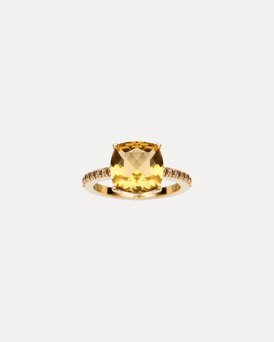 18CT HONEY QUARTZ & CHAMPAGNE DIAMOND BONNARD RING