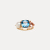 9CT LONDON BLUE TOPAZ, PINK MORGANITE & PEARL DUNAWAY RING