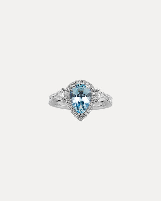 18CT AQUAMARINE & DIAMOND WESTBOURNE RING