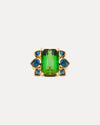 18CT GREEN TOURMALINE & LONDON BLUE TOPAZ BESPOKE RING