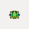 18CT GREEN TOURMALINE & LONDON BLUE TOPAZ BESPOKE RING