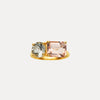 9CT PINK MORGANITE & GREEN AMETHYST RONSTADT RING