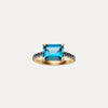 9CT YELLOW GOLD LONDON BLUE TOPAZ & SAPPHIRE BINOCHE RING