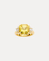 18CT YELLOW BERYL, BAGUETTE & ROUND DIAMOND BESPOKE RING