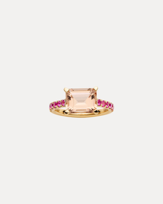 9CT PINK MORGANITE & PINK SAPPHIRE CALYPSO RING