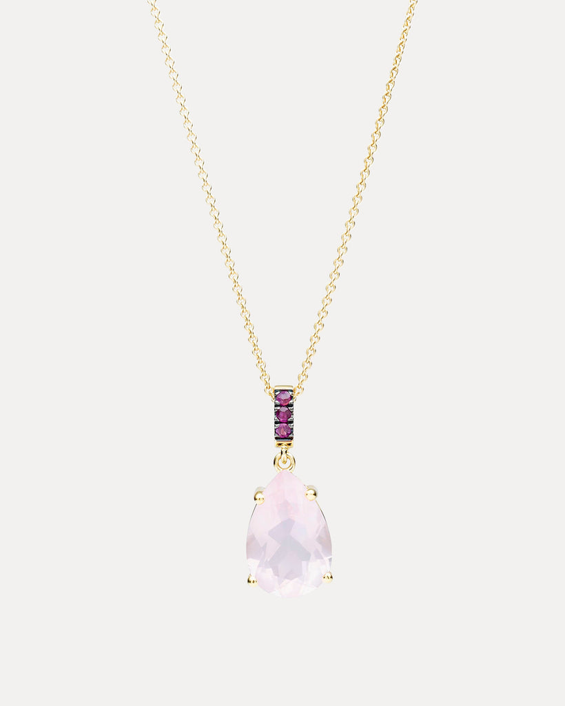 18CT ROSE QUARTZ & RUBY TIVOLI PENDANT