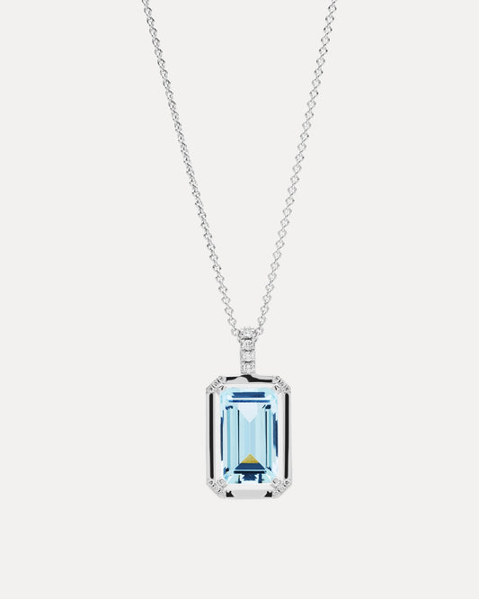 BESPOKE 18CT WHITE GOLD AQUAMARINE & DIAMOND NECKLACE