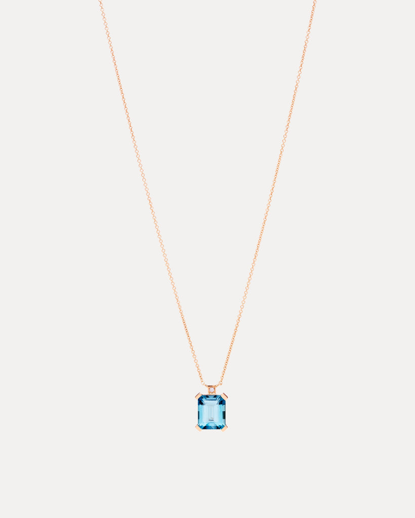 18CT ROSE GOLD LONDON BLUE TOPAZ & DIAMOND SARDINIA PENDANT