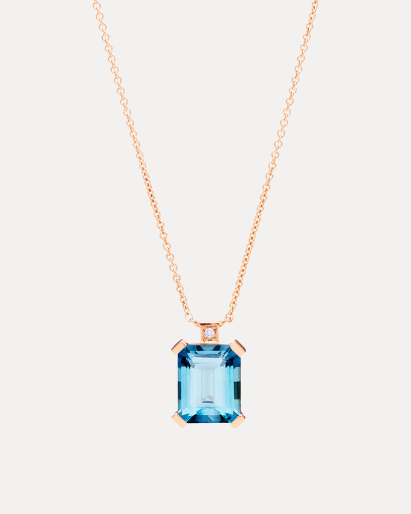 18CT ROSE GOLD LONDON BLUE TOPAZ & DIAMOND SARDINIA PENDANT