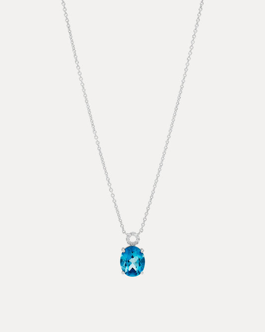 18CT LONDON BLUE TOPAZ & DIAMOND BELLINGEN PENDANT