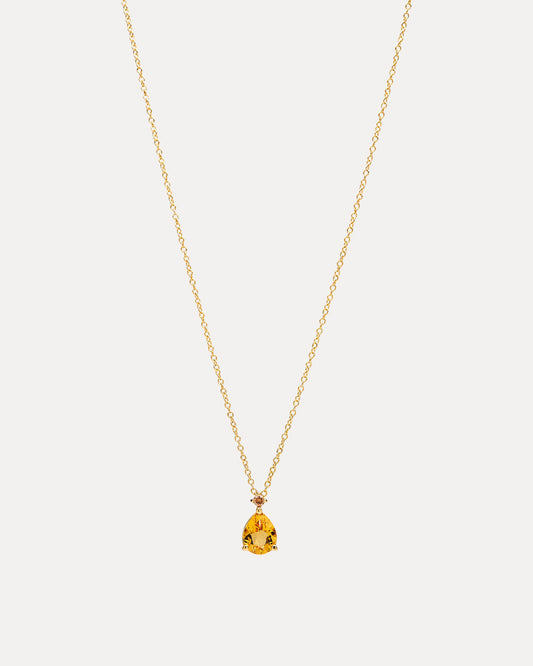 18CT YELLOW GOLD HONEY QUARTZ & CHAMPAGNE DIAMOND BONNARD PENDANT