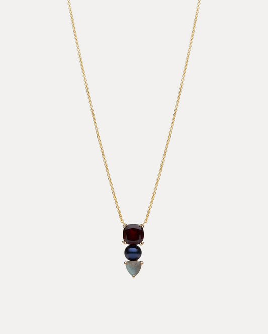 9CT GARNET, LABRADORITE & PEACOCK PEARL DUNAWAY PENDANT