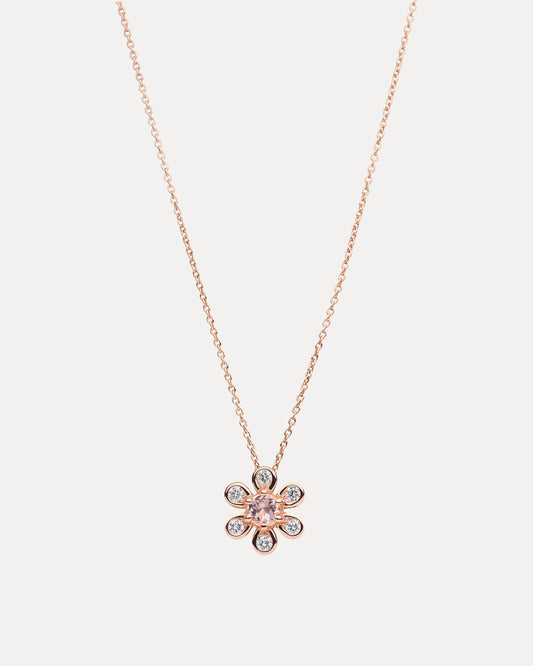 18CT ROSE GOLD PINK MORGANITE & DIAMOND PATTI PENDANT