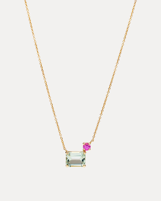 9CT GREEN AMETHYST & PINK SAPPHIRE CALYPSO PENDANT