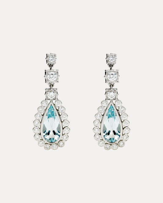 18CT AQUAMARINE AND DIAMOND CAROLINE EARRINGS