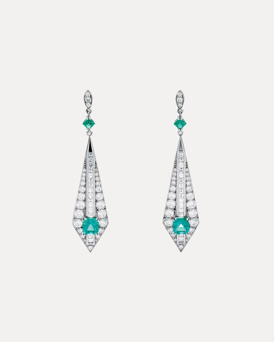 BESPOKE 18CT EMERALD AND DIAMOND COLUMBIA EARRINGS