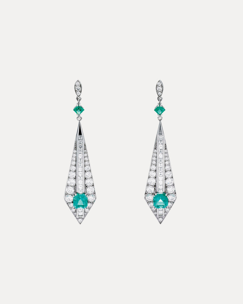 BESPOKE 18CT EMERALD AND DIAMOND COLUMBIA EARRINGS