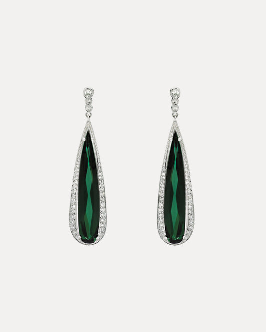 BESPOKE 18CT GREEN TOURMALINE AND DIAMOND DROP EARRINGS