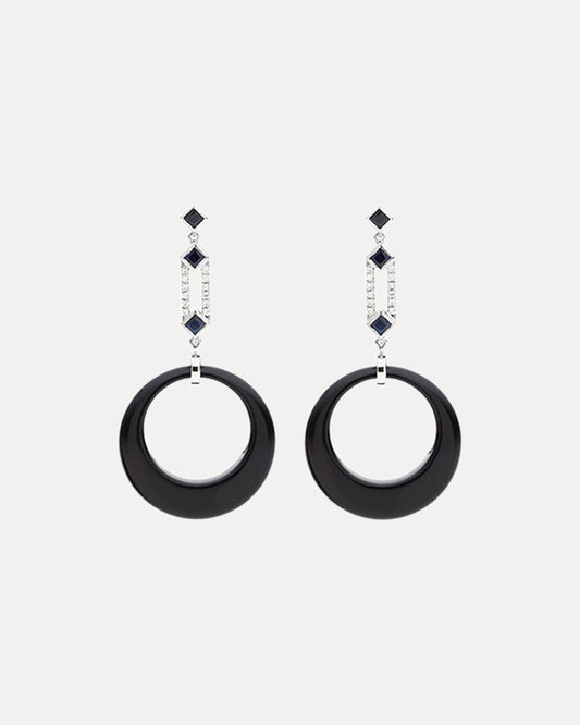 18CT AGATE, DIAMOND & BLACK SAPPHIRE ELIZABETH EARRINGS