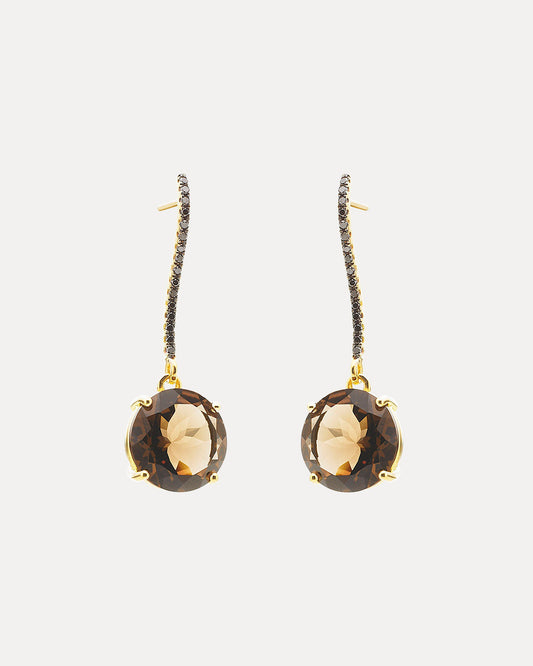 18CT SMOKY QUARTZ & BLACK DIAMOND BIANCA EARRINGS