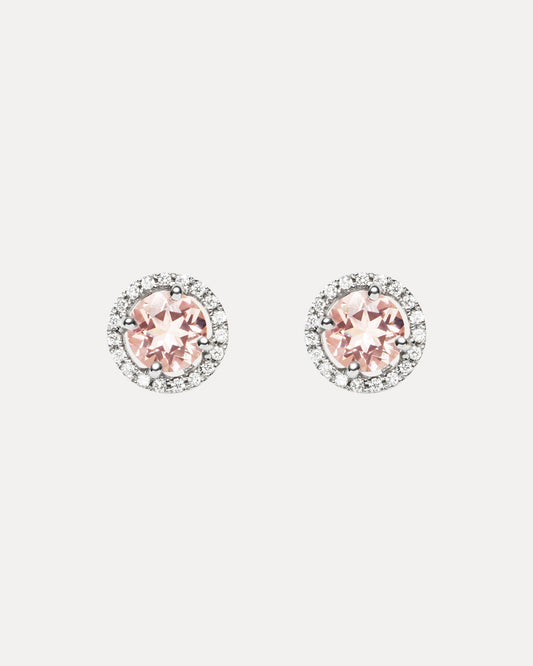 18CT PINK MORGANITE & DIAMOND ORBIT EARRINGS