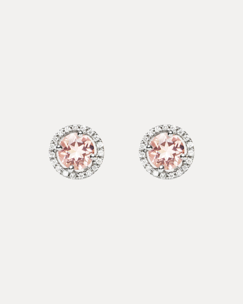 18CT PINK MORGANITE & DIAMOND ORBIT EARRINGS