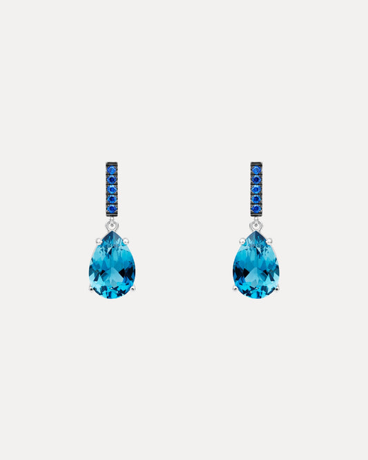 18CT WHITE GOLD LONDON BLUE TOPAZ & SAPPHIRE TIVOLI EARRINGS