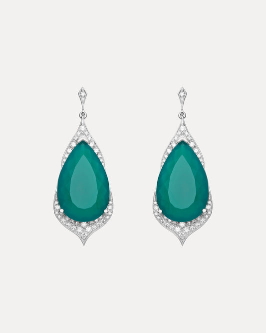 18CT WHITE GOLD GREEN ONYX & DIAMOND NATASHA EARRINGS