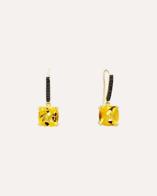 18CT HONEY QUARTZ & BLACK DIAMOND KAARINA EARRINGS